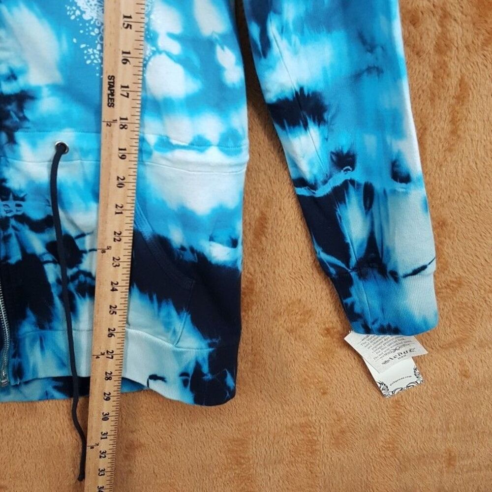 SLEDGE USA Vintage Hoodie Womens Large Blue Zip Tie Dye Rhinestone Tunic Y2K - Picture 9 of 10